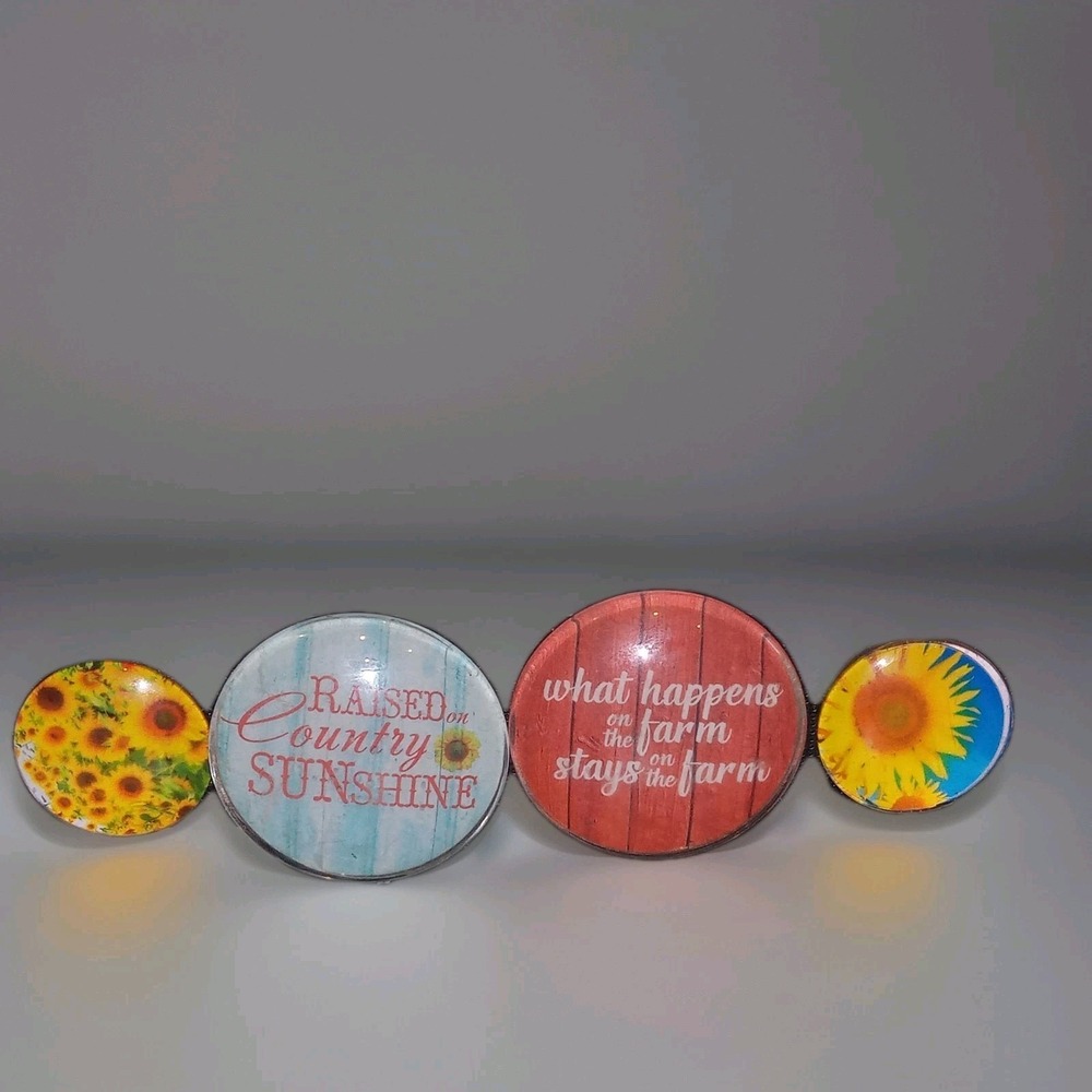 Set of 4 Round Glass Farm Country Sunflowers Fridge Magnets Kitchen